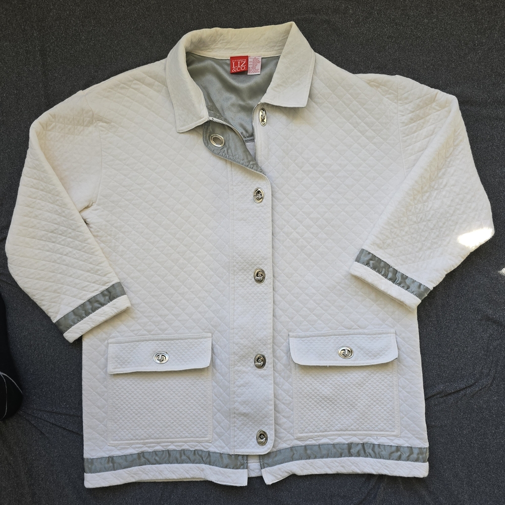 Vintage Liz Claiborne Liz & Co. Coat Womens Medium White Quilted Jacket